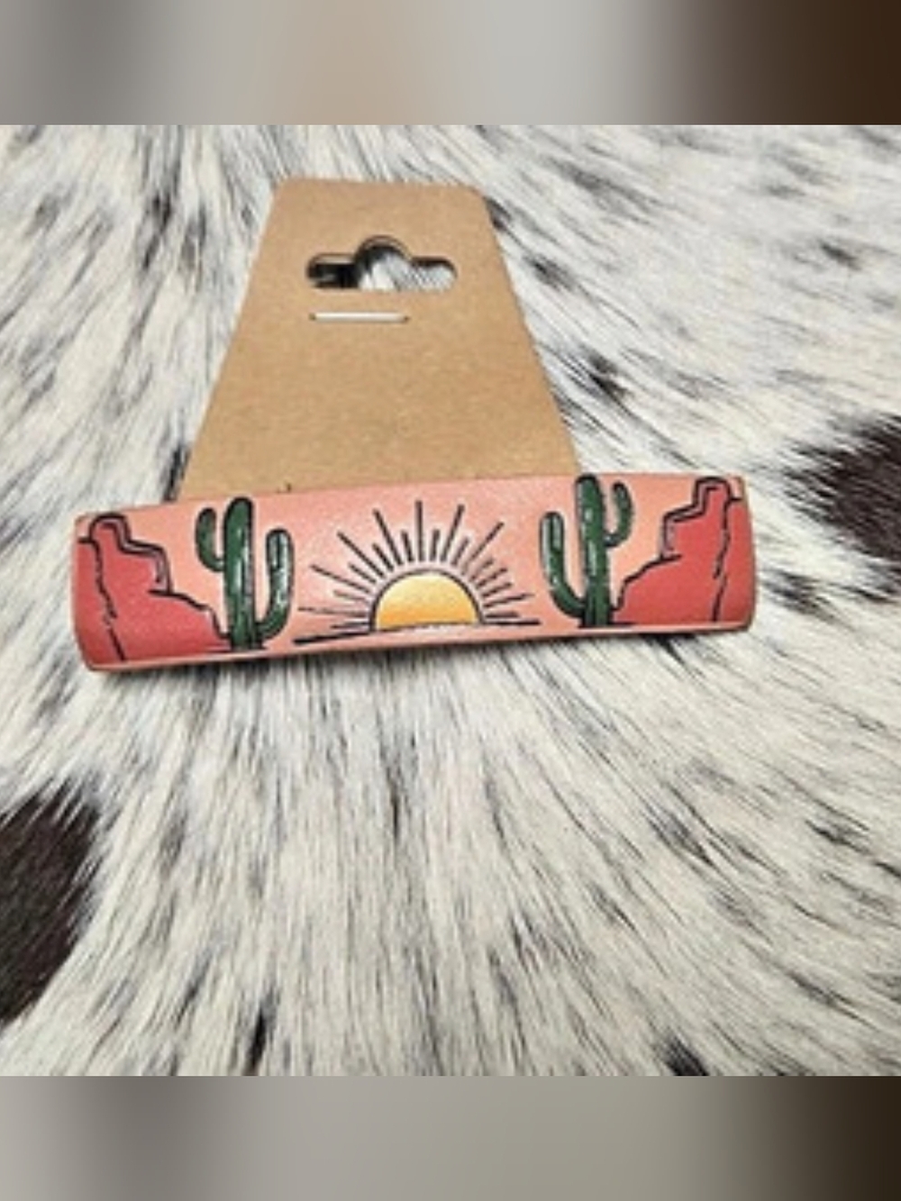 Cactus Desert Sceen Barrette in Red & Green